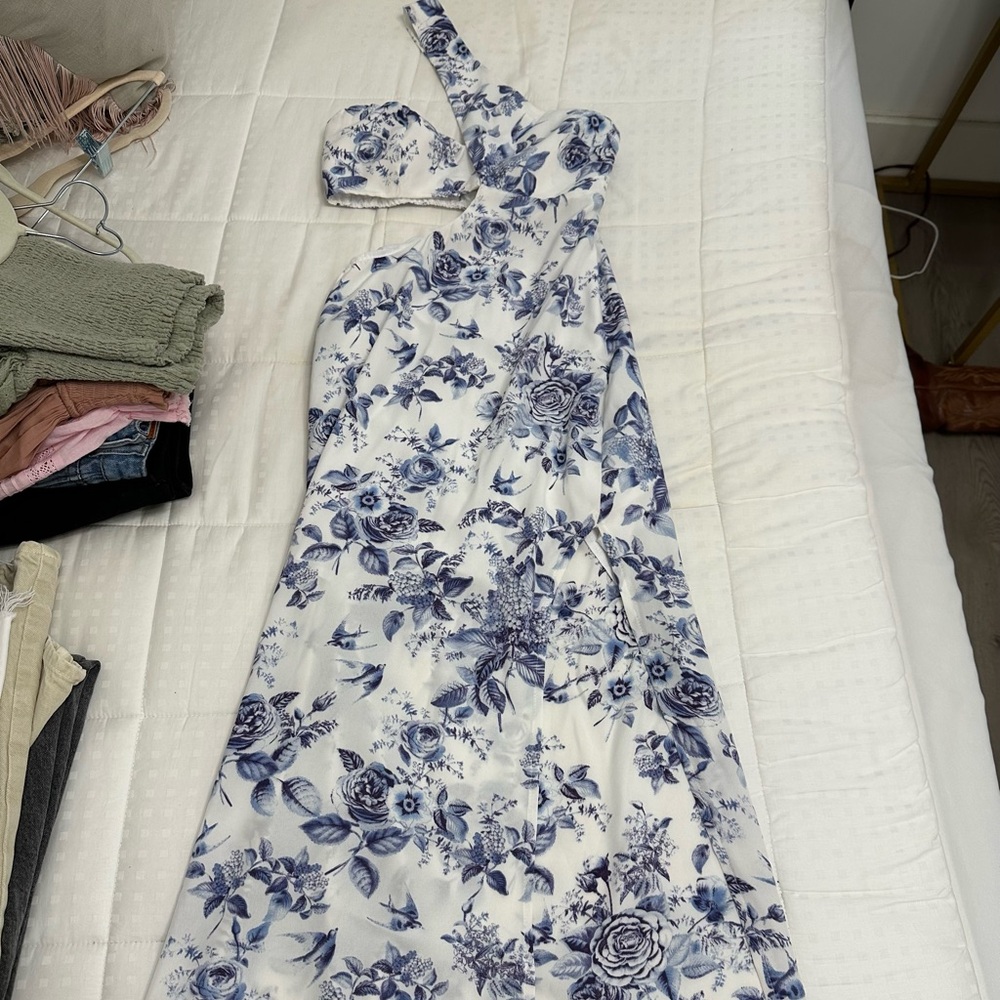 Floral Blue and White Dress